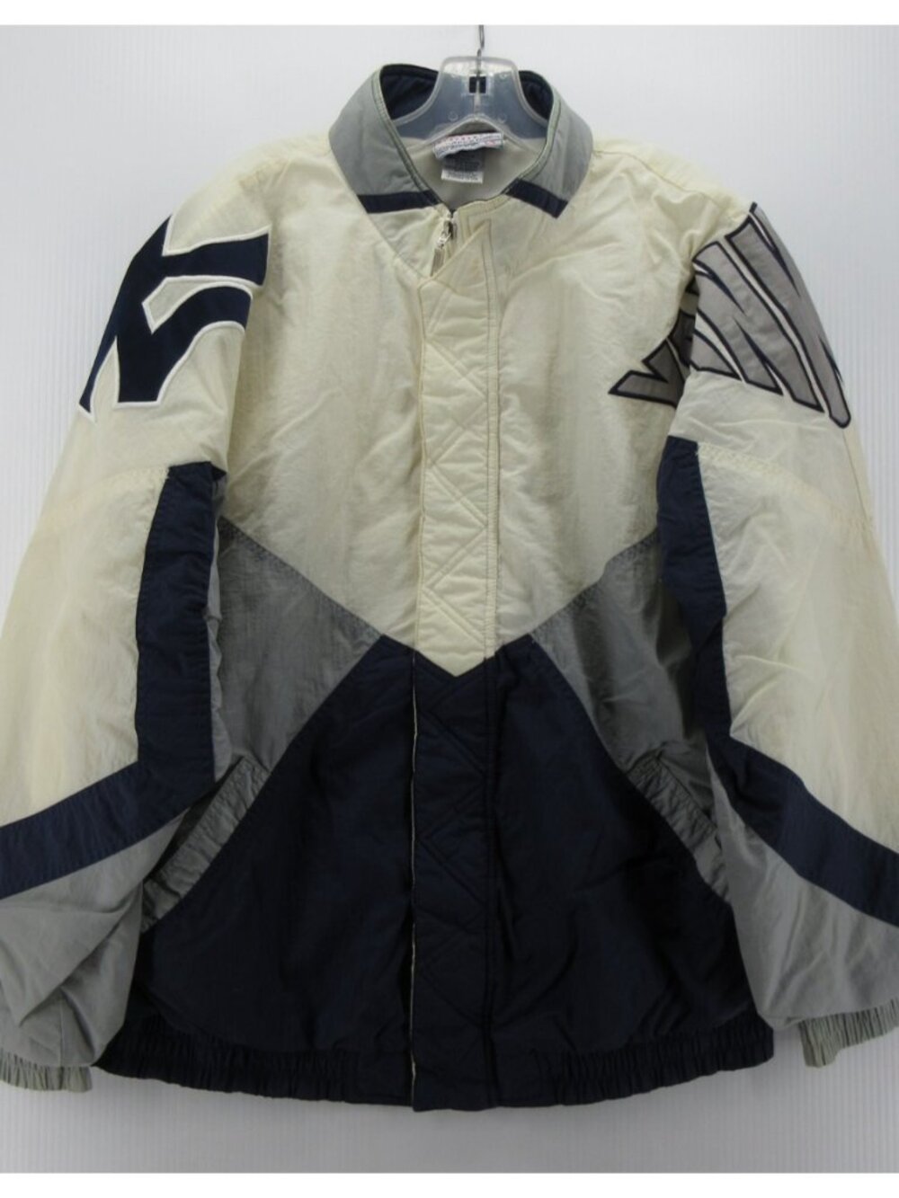VINTAGE New York Yankees Jacket Large White Apex One Spell Out 90s *
